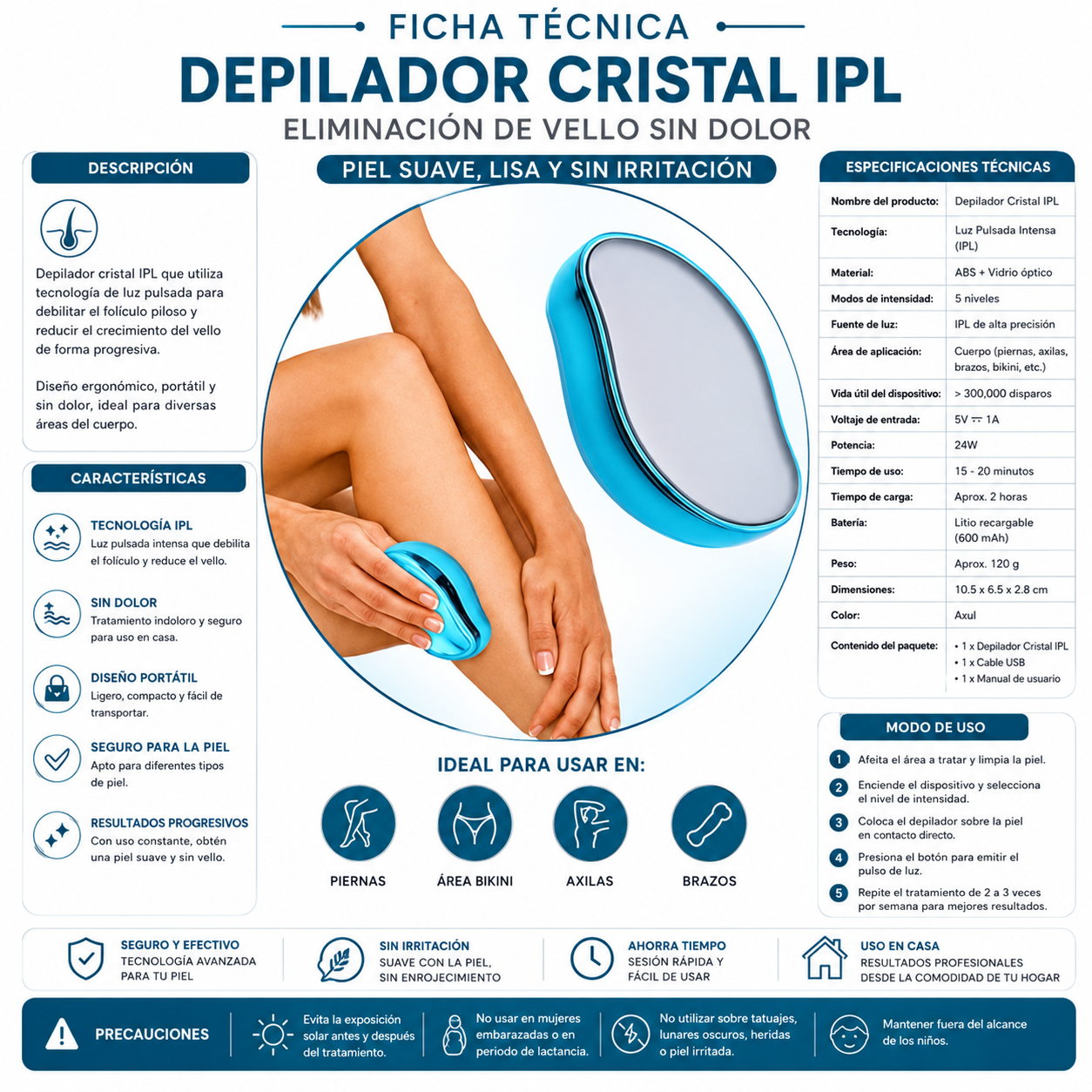 Depiladora de Cristal  ✨ DEPILACIÓN SIN DOLOR 💎 Piel Lisa y Suave por Más Tiempo