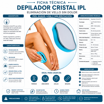 Depiladora de Cristal  ✨ DEPILACIÓN SIN DOLOR 💎 Piel Lisa y Suave por Más Tiempo
