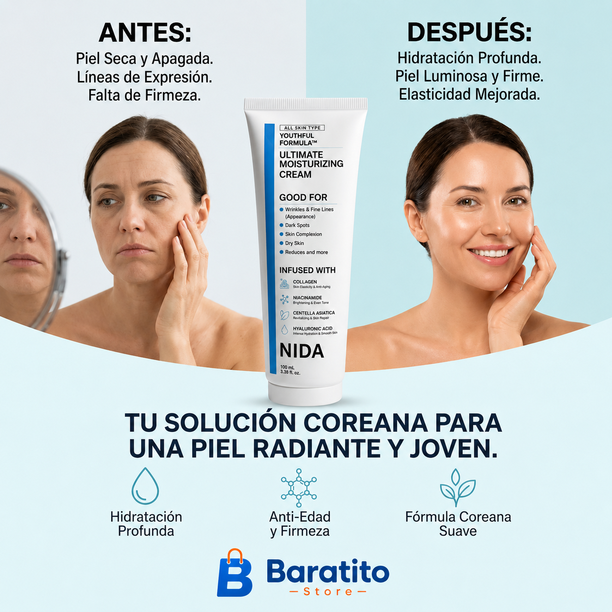 NIDA® Crema Hidratante Anti-Edad Coreana, ¡Empieza a cuidar tu piel desde hoy! 💁🏻‍♀️