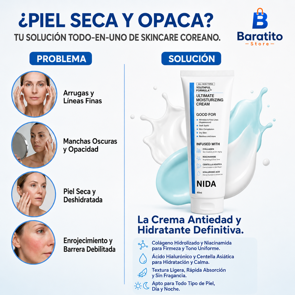 NIDA® Crema Hidratante Anti-Edad Coreana, ¡Empieza a cuidar tu piel desde hoy! 💁🏻‍♀️