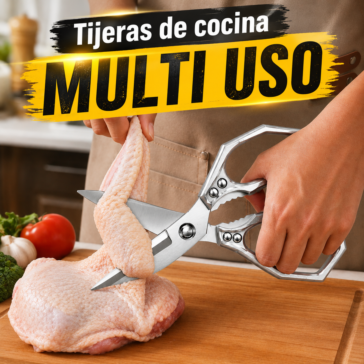 Tijeras de Cocina MULTIFUNCIONAL de Acero Inoxidable – Corta Pollo, Carne y Huesos Facilmente 🍗🥩🦴