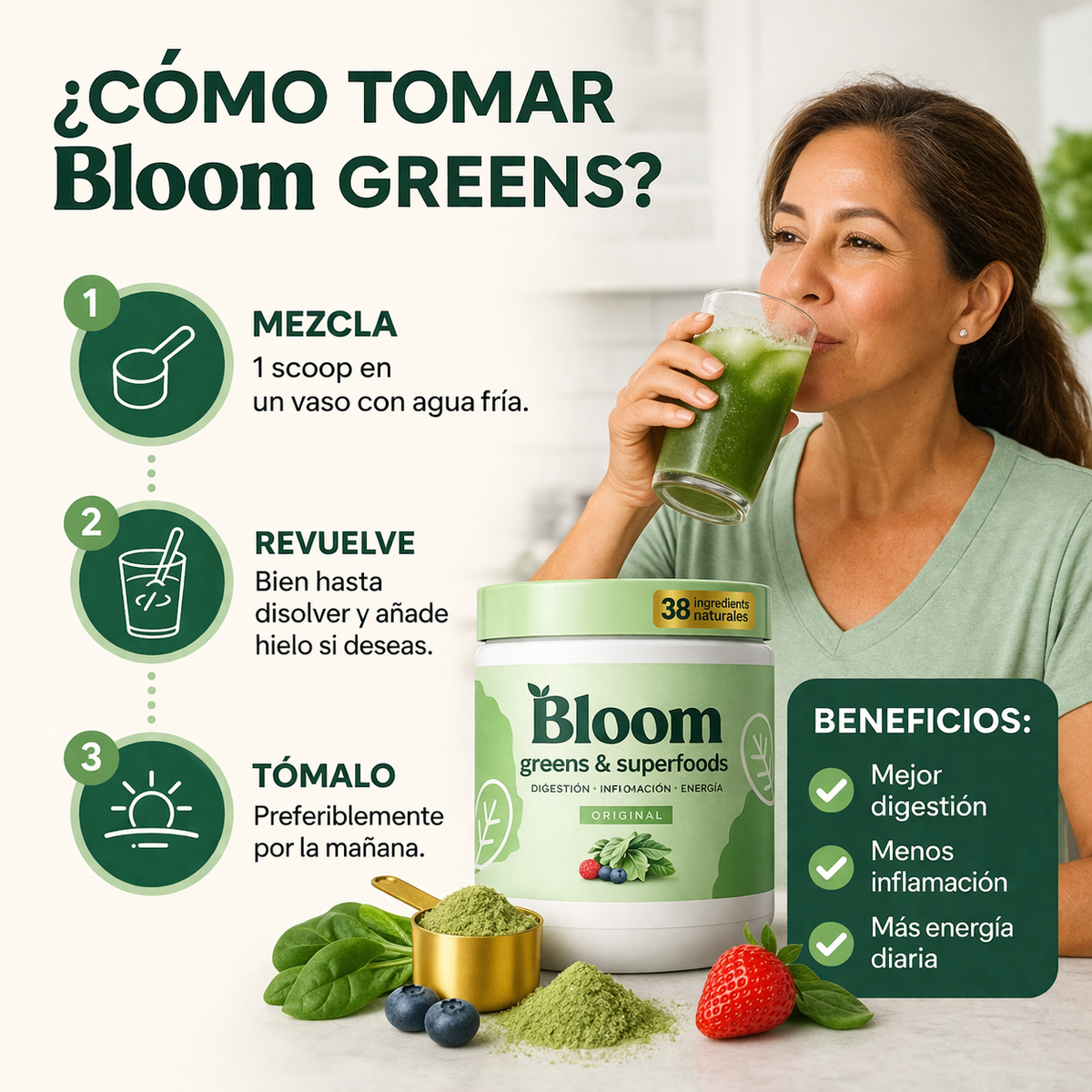 Bloom Greens™ | Adiós a la Hinchazón, Más Energía y Digestión Ligera en 1 Cucharada 🌿