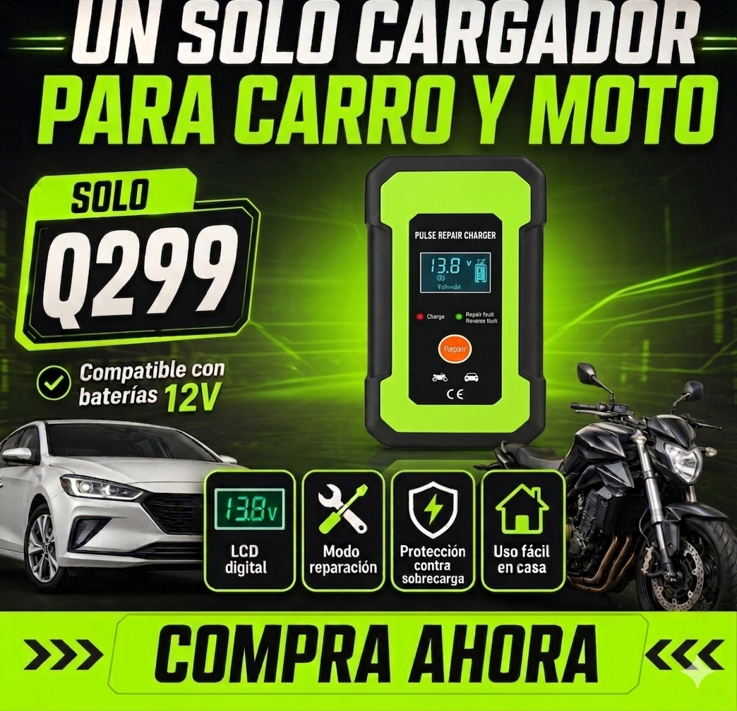 Cargador Inteligente de Batería para Motocicleta y Coche con Pantalla LCD Digital (RBA0100)