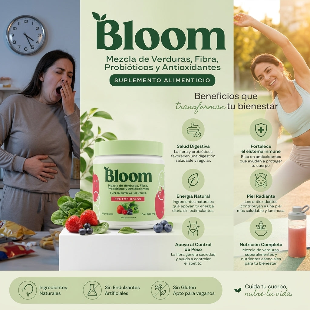 Bloom Greens™ | Adiós a la Hinchazón, Más Energía y Digestión Ligera en 1 Cucharada 🌿