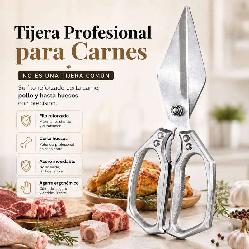Tijeras de Cocina MULTIFUNCIONAL de Acero Inoxidable – Corta Pollo, Carne y Huesos Facilmente 🍗🥩🦴